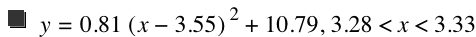 y=0.8100000000000001*[x-3.55]^2+10.79,3.28<x<3.33